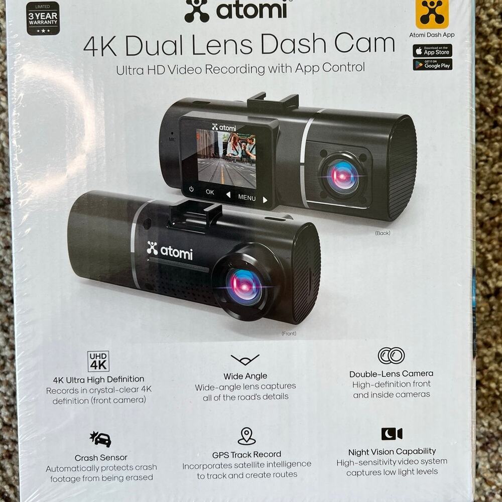NWT Atomi Smart Dash Cam, 4K Dual Lens